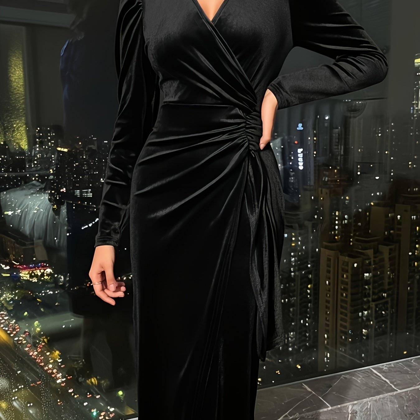 Emilia | Aksamitna Sukienka Midi z Marszczeniem