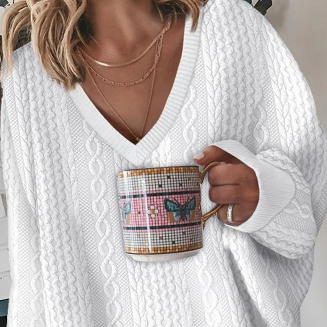 Océane | Pull Femme Oversize en Maille Torsadé Col V