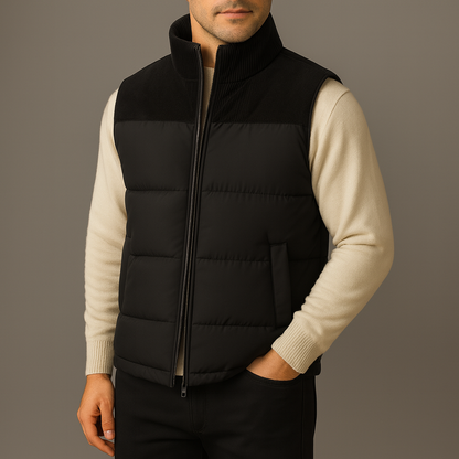 Savoni | Gilet sans Manches Homme Matelassé Col Montant Côtelé à Zip