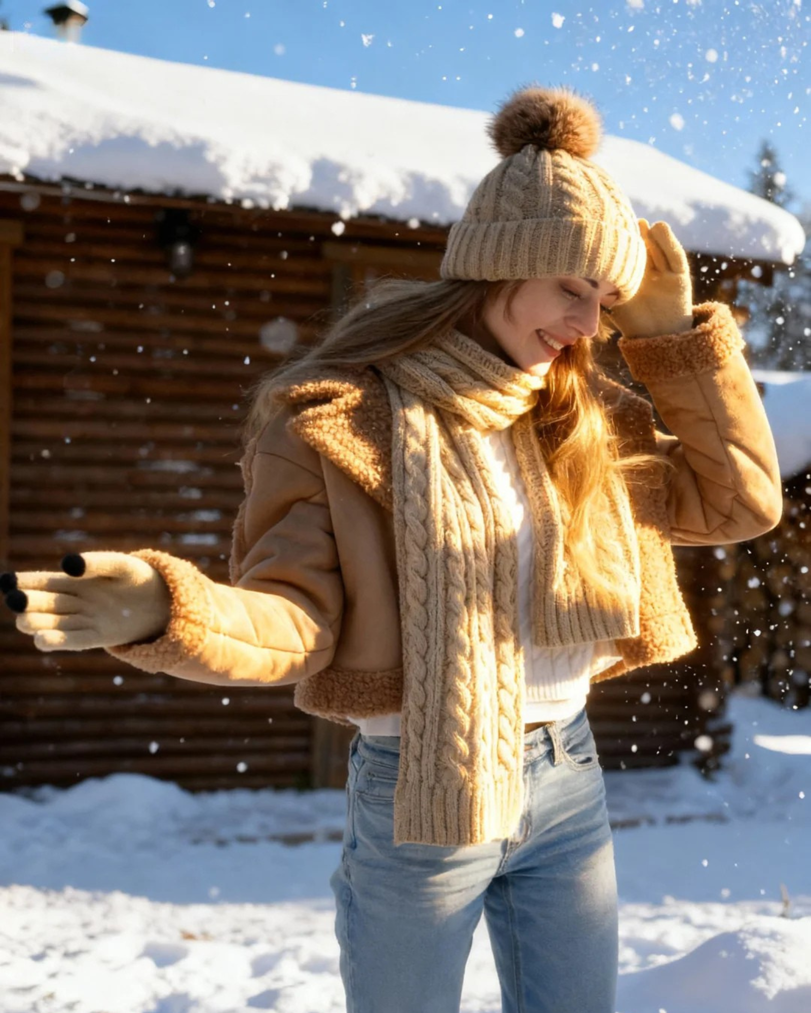 Zimowy elegancki zestaw czapka-szal-rękawiczki