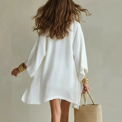 Séréna | Ensemble Trois Pièces Lin Col V Top Shorts & Kimono