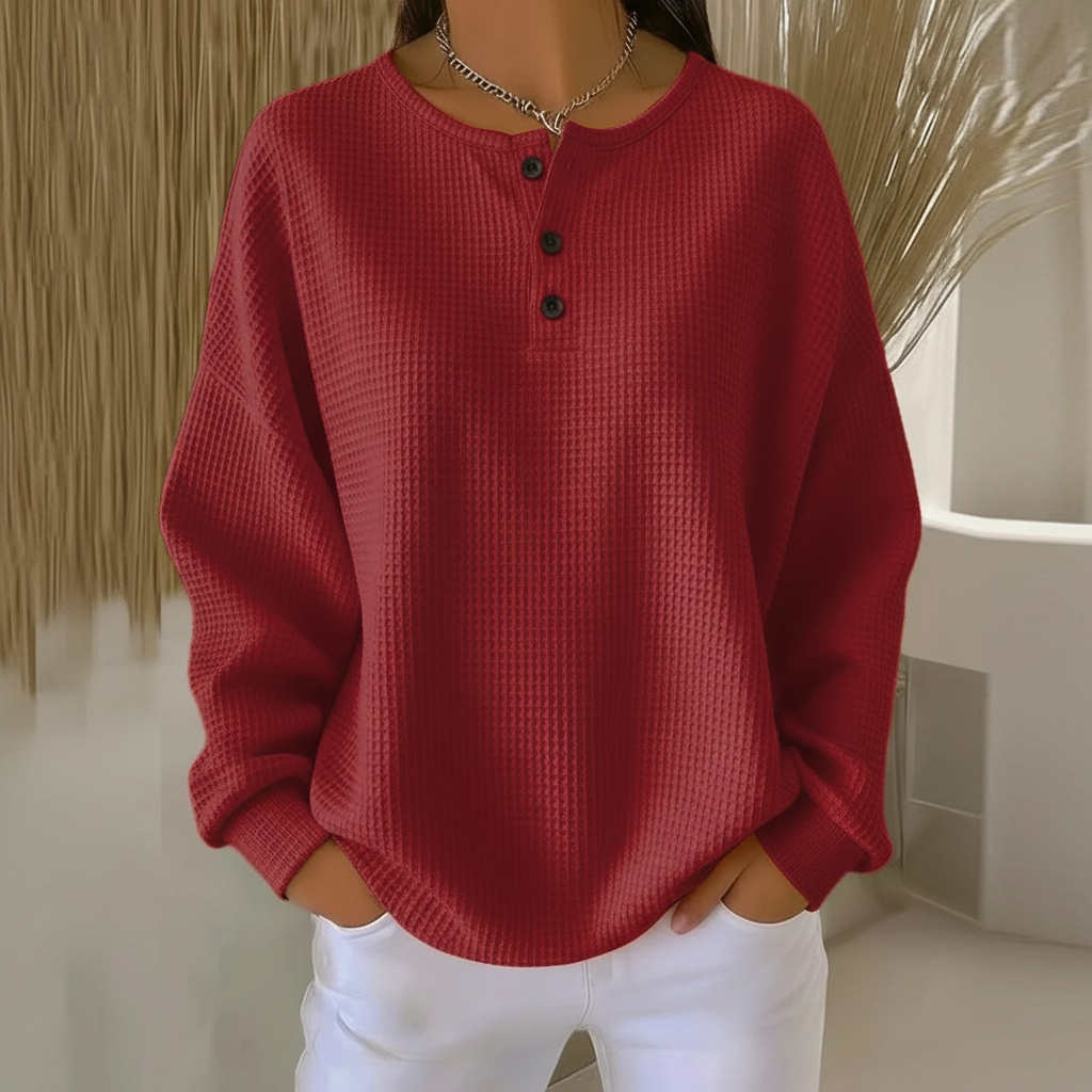Aloura | Pull Femme Oversize Nid d'Abeille Col Rond à Boutons