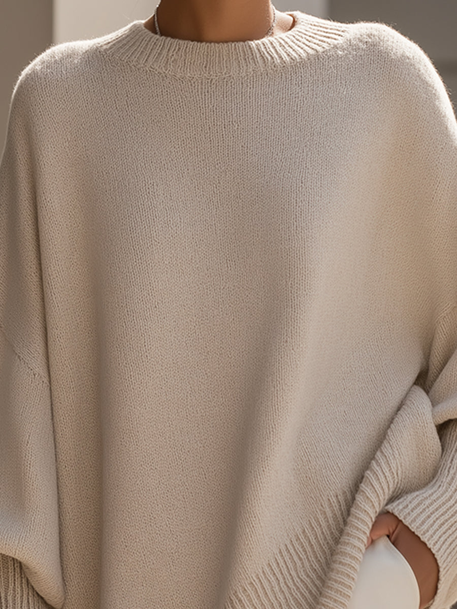 Aurélie | Pull Poncho Femme en Maille Oversize Col Rond Manches Chauve-Souris