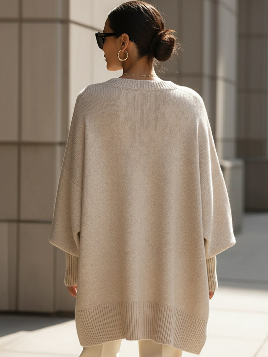 Aurélie | Pull Poncho Femme en Maille Oversize Col Rond Manches Chauve-Souris