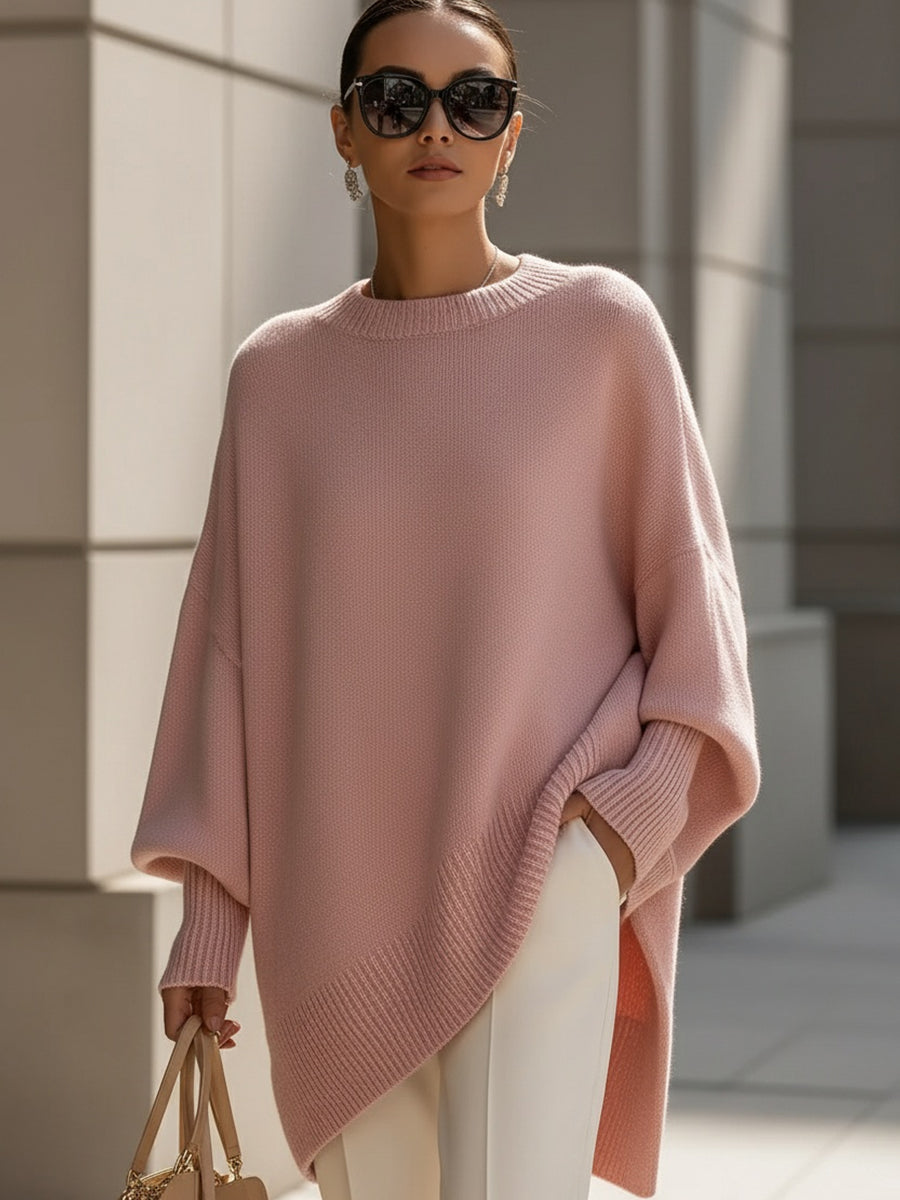 Aurélie | Pull Poncho Femme en Maille Oversize Col Rond Manches Chauve-Souris