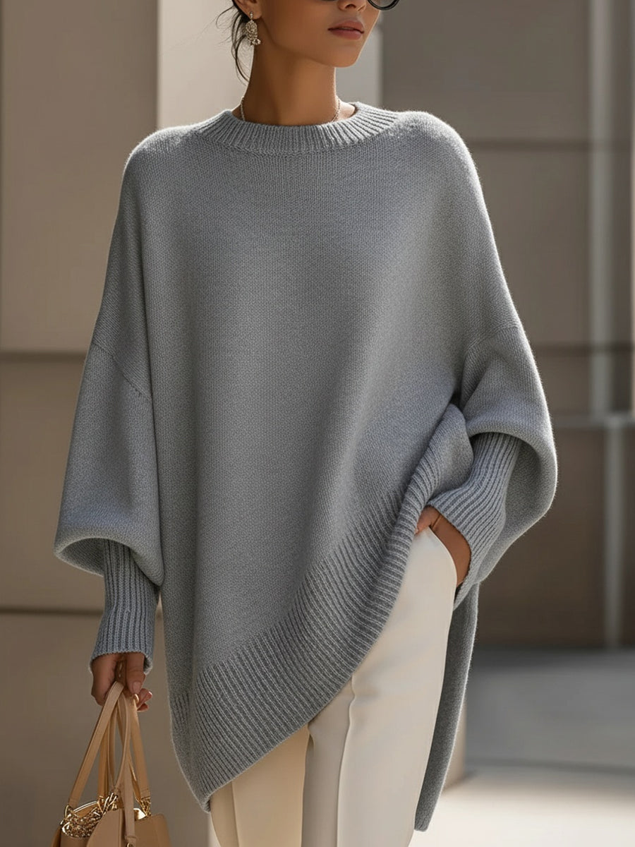 Aurélie | Pull Poncho Femme en Maille Oversize Col Rond Manches Chauve-Souris