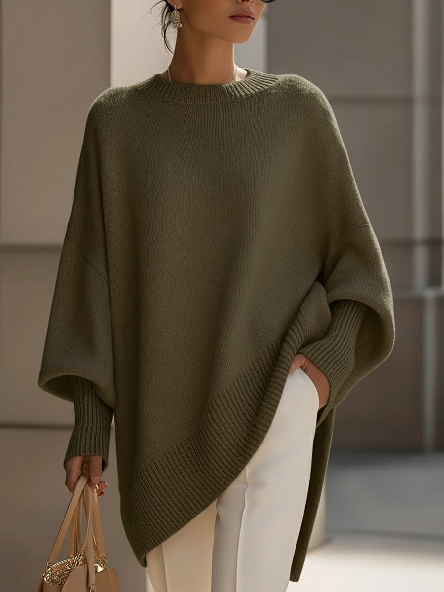 Aurélie | Pull Poncho Femme en Maille Oversize Col Rond Manches Chauve-Souris