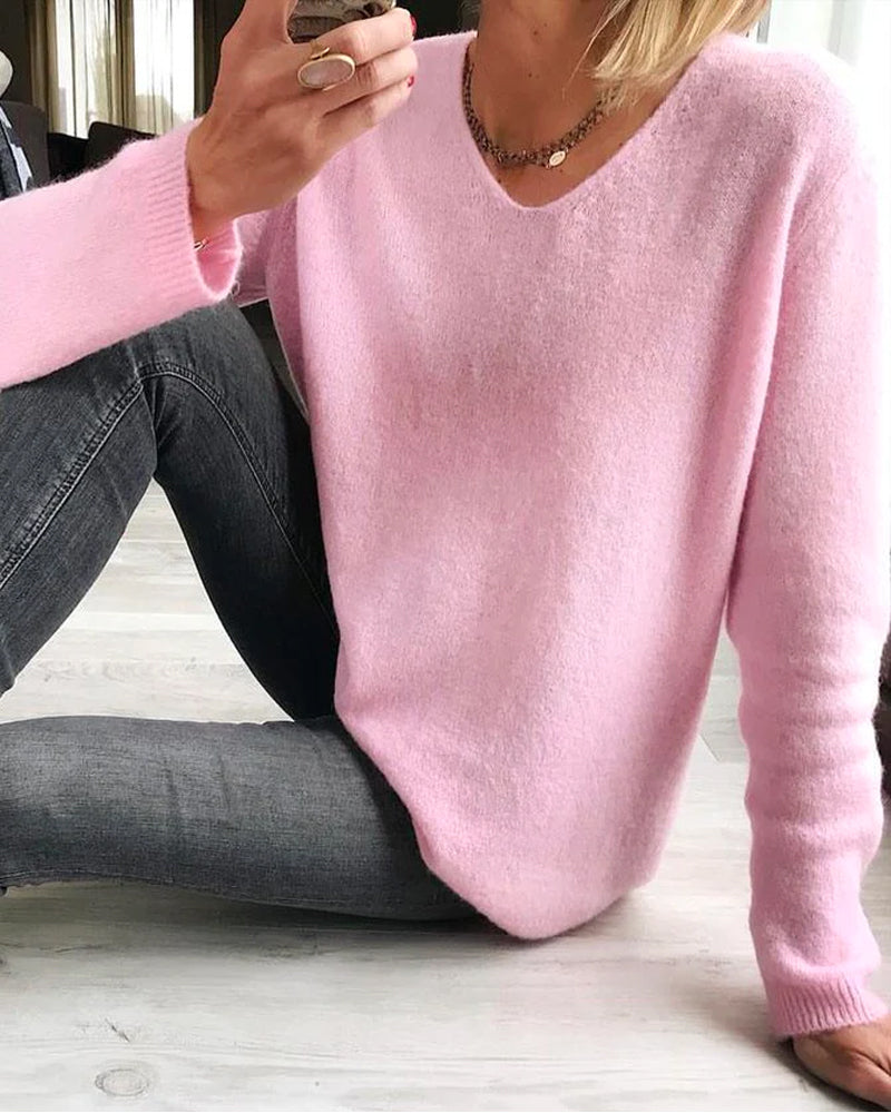 Aurora | Pull Femme en Maille Col V Oversize Manches Longues
