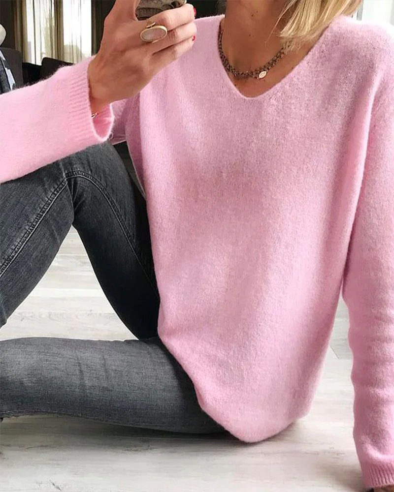 Aurora | Pull Femme en Maille Col V Oversize Manches Longues