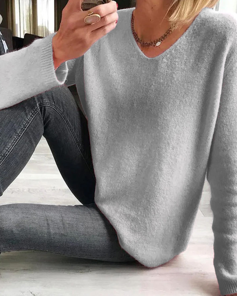 Aurora | Pull Femme en Maille Col V Oversize Manches Longues