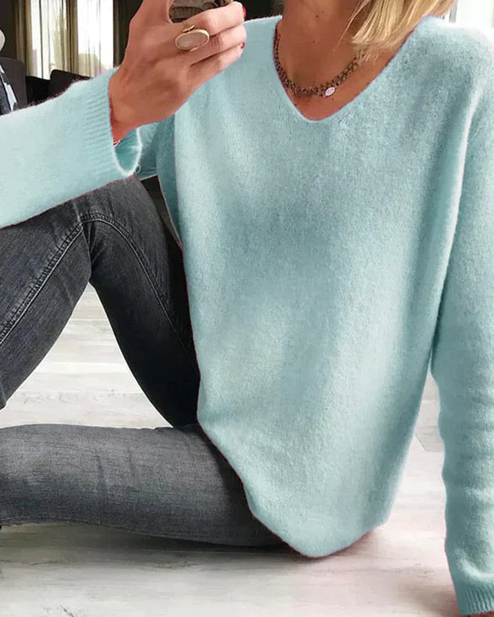 Aurora | Pull Femme en Maille Col V Oversize Manches Longues