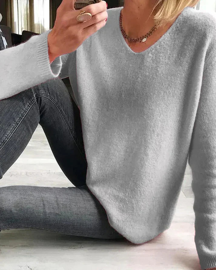 Aurora | Pull Femme en Maille Col V Oversize Manches Longues