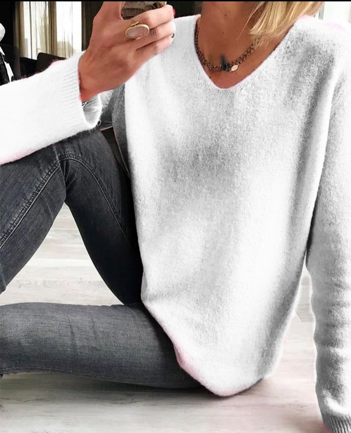 Aurora | Pull Femme en Maille Col V Oversize Manches Longues