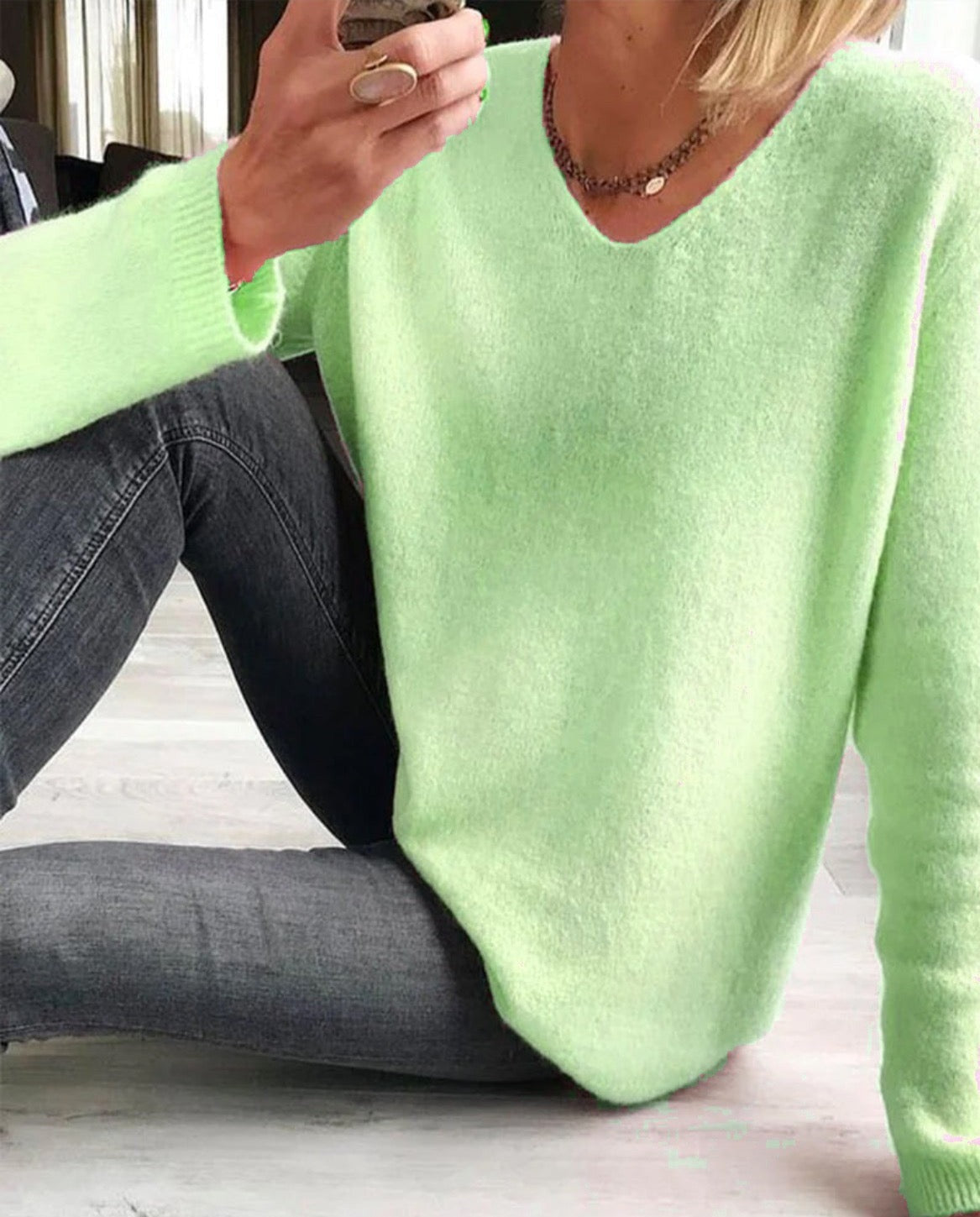 Aurora | Pull Femme en Maille Col V Oversize Manches Longues