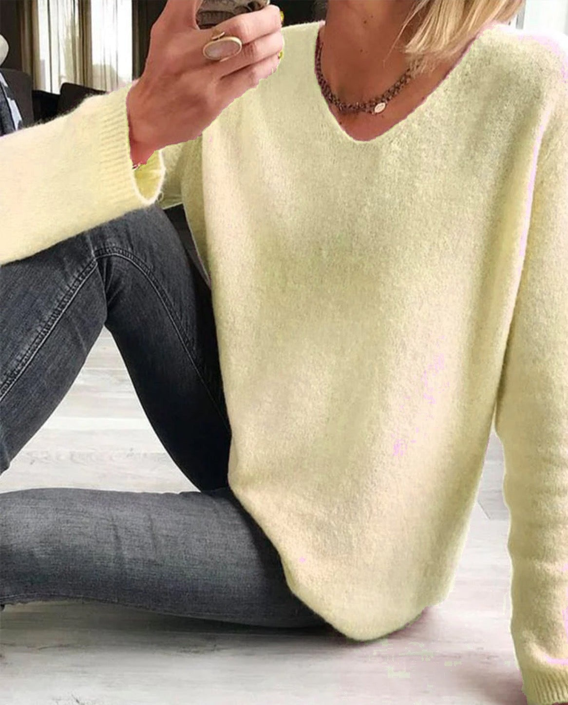 Aurora | Pull Femme en Maille Col V Oversize Manches Longues