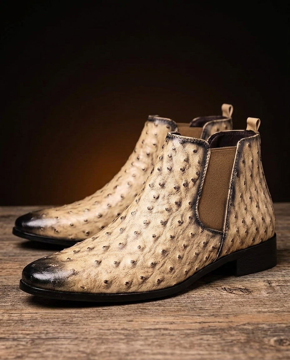 Barrow | Bottines Chelsea Homme en Cuir Effet Autruche Bout Pointu
