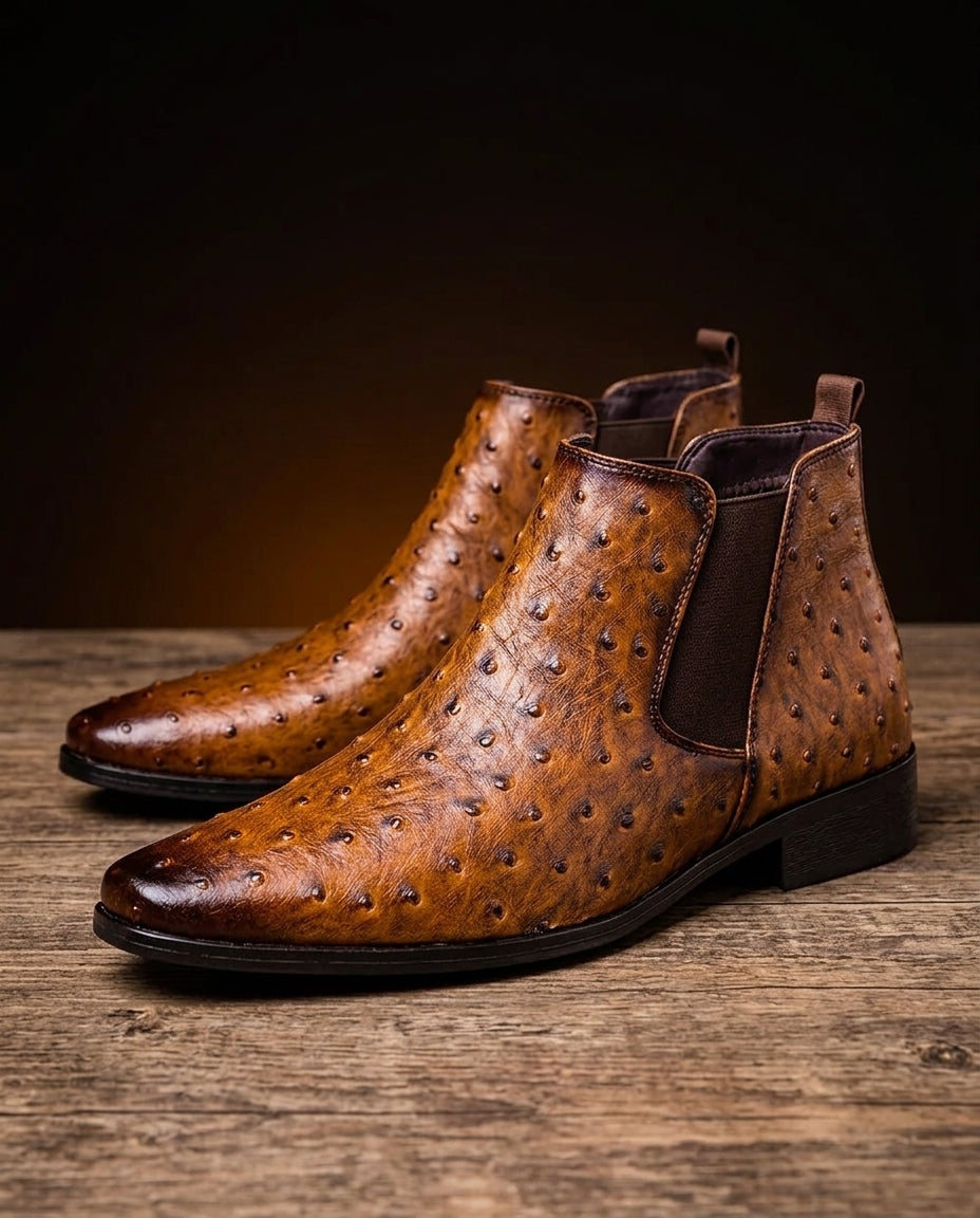 Barrow | Bottines Chelsea Homme en Cuir Effet Autruche Bout Pointu
