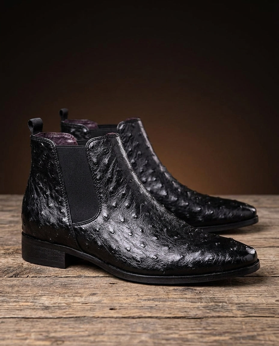 Barrow | Bottines Chelsea Homme en Cuir Effet Autruche Bout Pointu