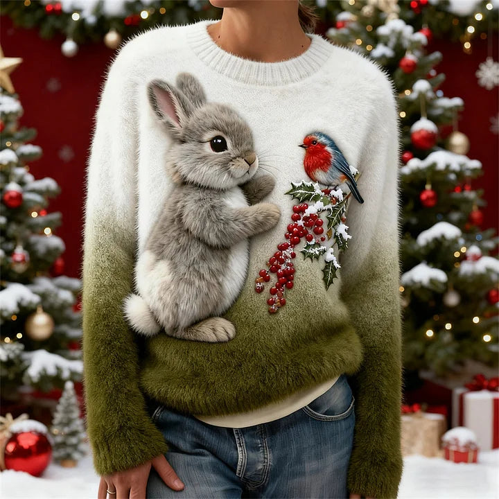 Suzette – Pluszowy Sweter z Świątecznym Królikiem