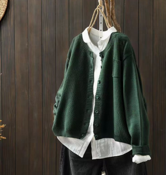 Evelisse | Cardigan Femme en Maille Oversize Col Rond à Boutons et Poche