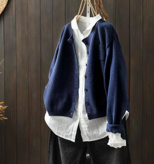 Evelisse | Cardigan Femme en Maille Oversize Col Rond à Boutons et Poche