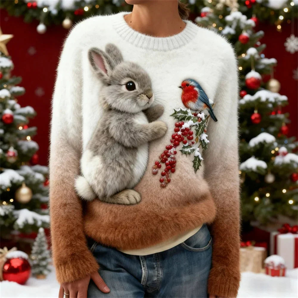 Suzette – Pluszowy Sweter z Świątecznym Królikiem