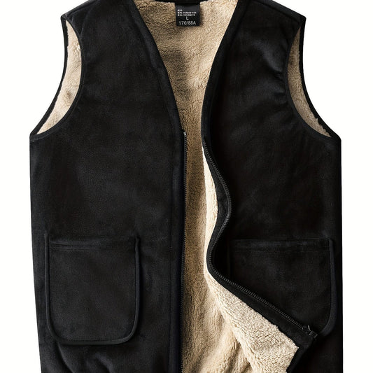 Gabriel | Gilet sans Manches Homme en Daim Doublé Sherpa à Zip et Poches