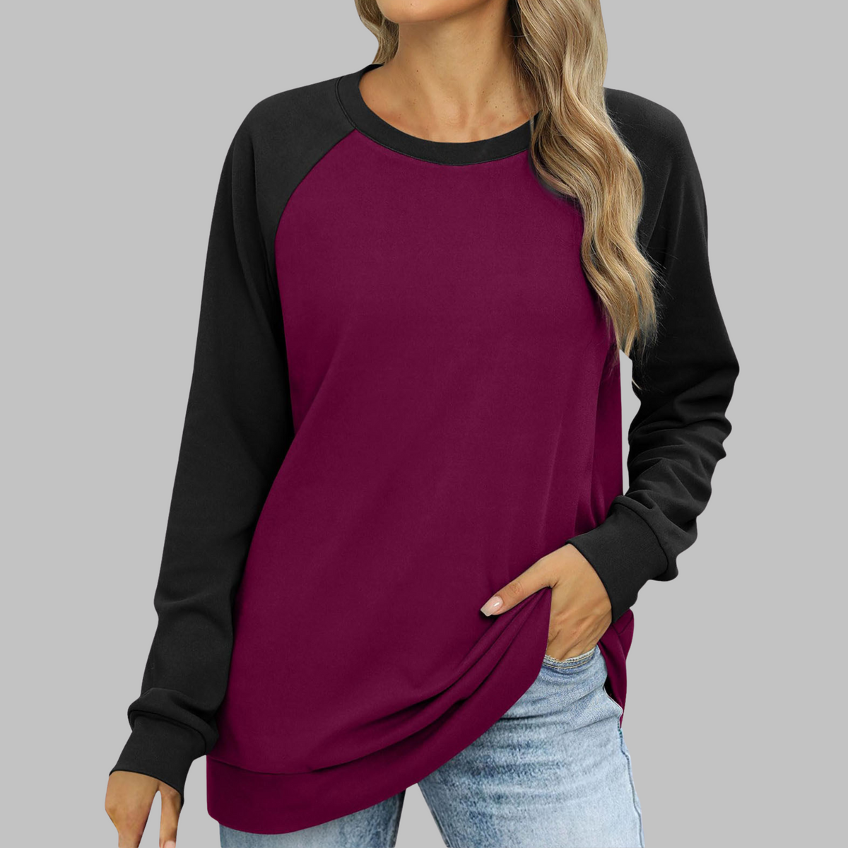 Lhantel | Sweat Femme Color Block Col Rond Manches Raglan