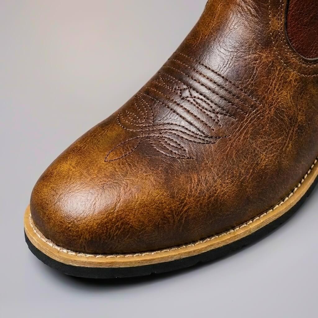 Mason | Santiags Homme en Cuir Brodées à Mi-Mollet Bout Rond
