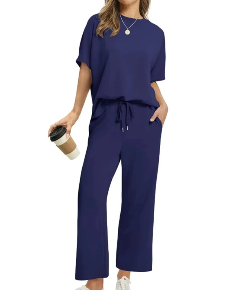 Natascha | Ensemble Femme en Maille Top Col Rond et Pantalon Jambe Large