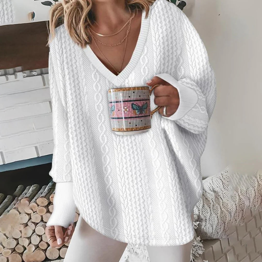 Océane | Pull Femme Oversize en Maille Torsadé Col V