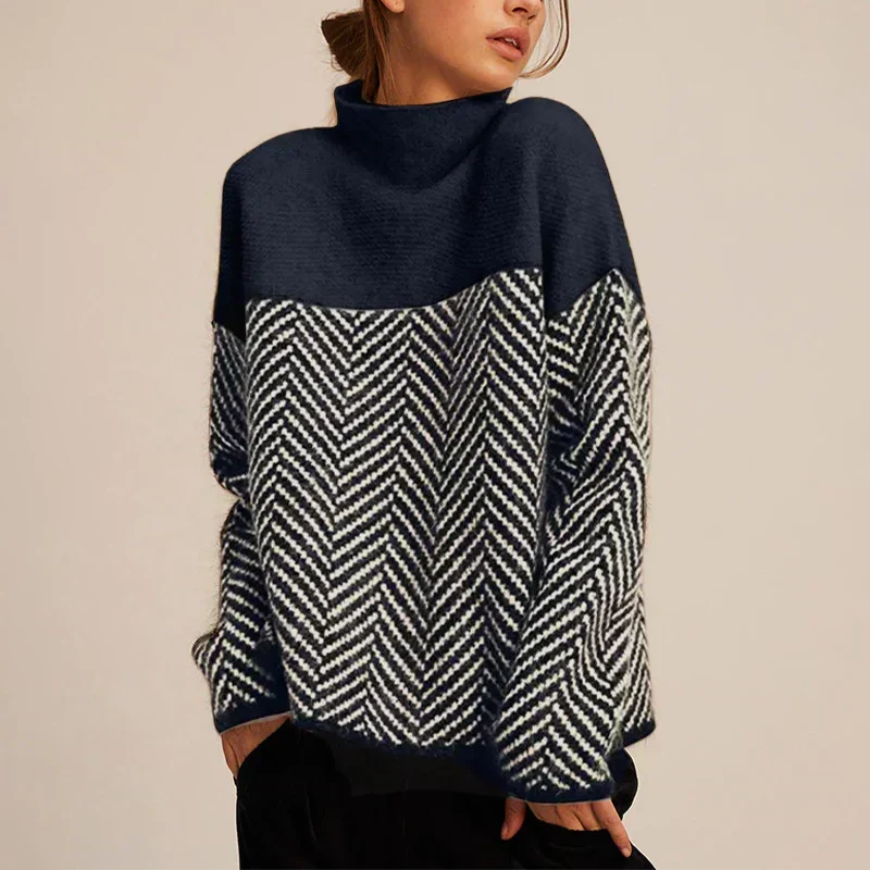 Sidonie | Pull Femme en Maille Chevrons Oversize Col Roulé