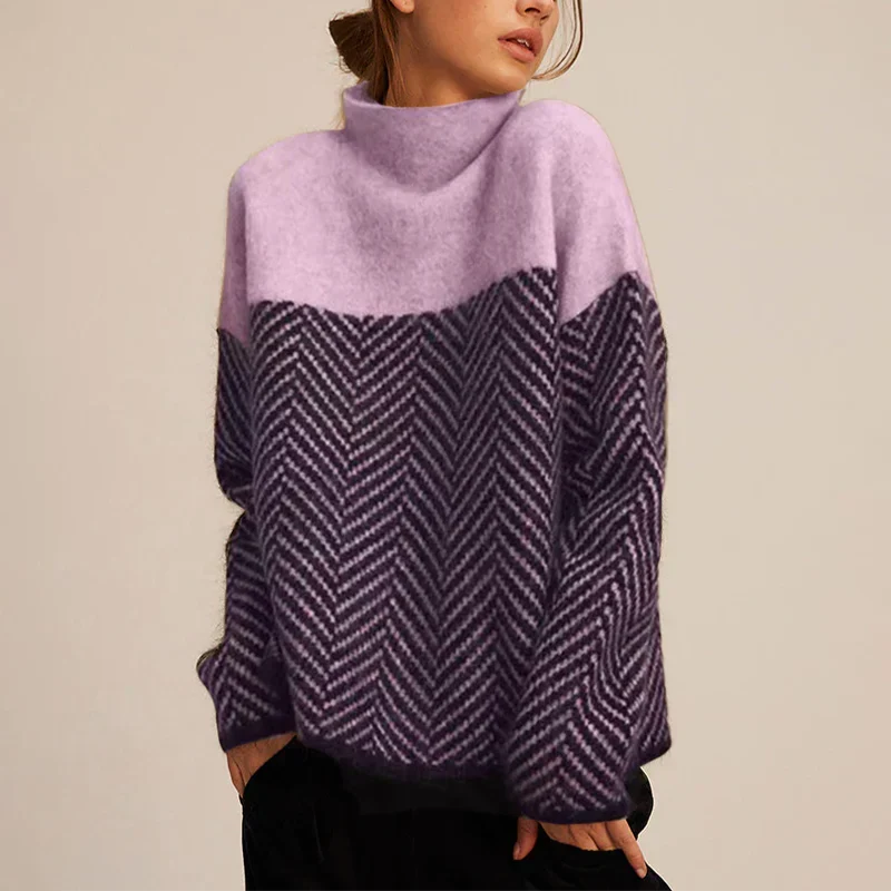 Sidonie | Pull Femme en Maille Chevrons Oversize Col Roulé