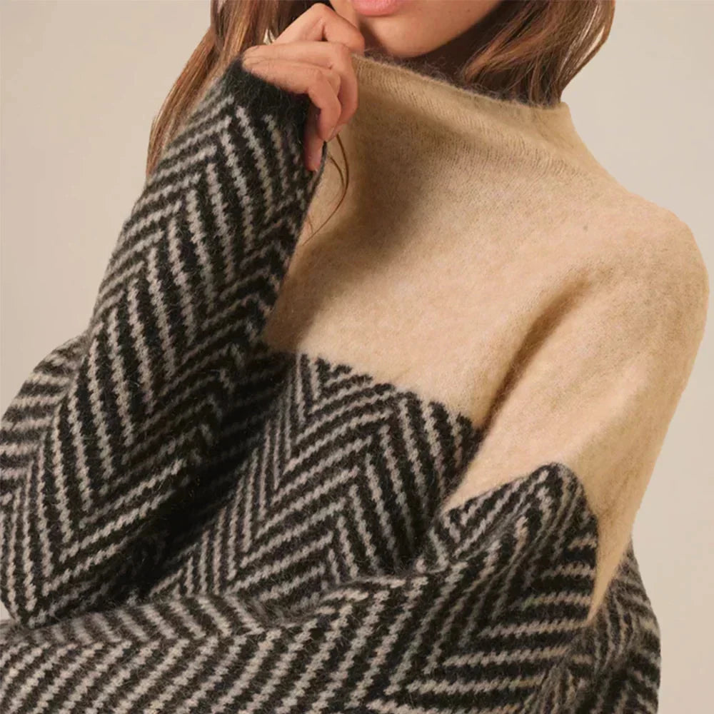 Sidonie | Pull Femme en Maille Chevrons Oversize Col Roulé