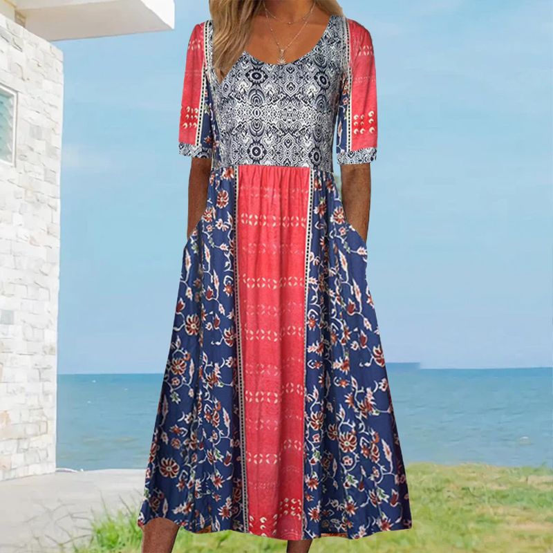🌸 Damska elegancka sukienka z nadrukiem w stylu boho