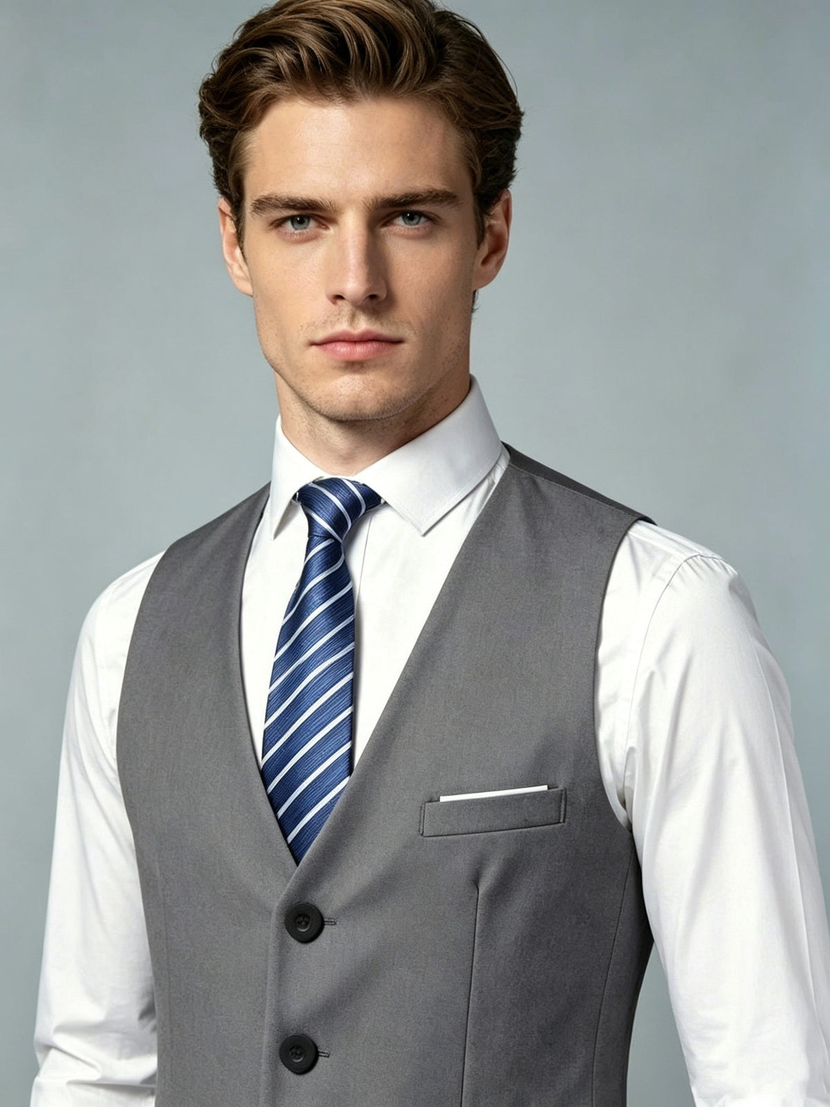 Victor | Gilet de Costume Homme Coupe Slim Col V à Boutons et Poches